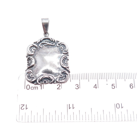 925 Sterling Silver Vintage Floral Repousse Oxidized Charm Pendant - Picture 3 of 7